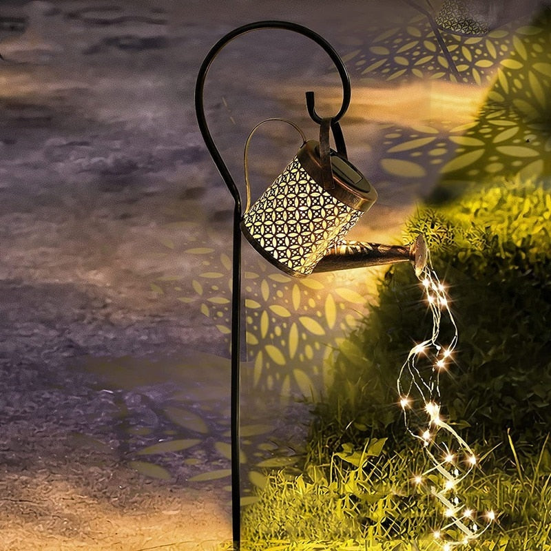 Solar Watering Can Light Hanging Kettle Lantern Light Waterproof Garden Decor Metal Retro Lamp for Outdoor Table Patio Lawn Yard
