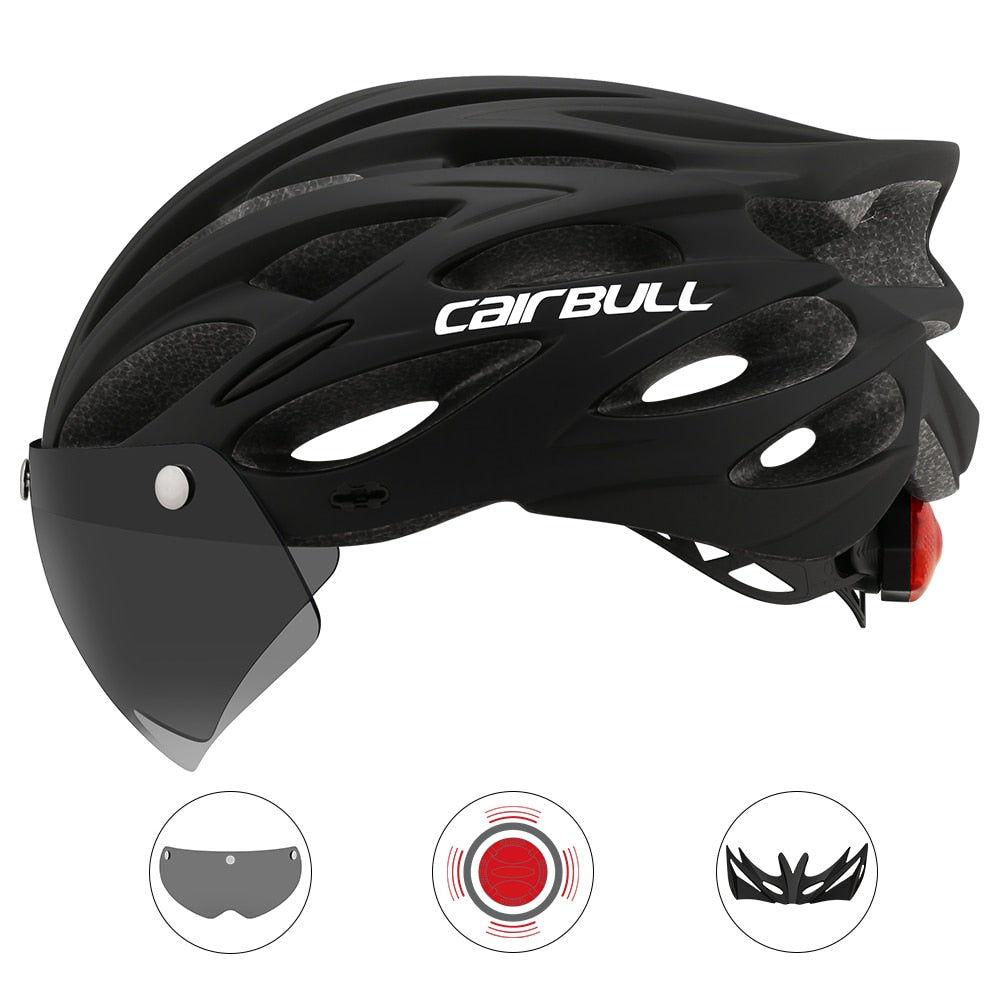 Ultralight Cycling Safety Helmet Outdoor Motorcycle Bicycle Taillight Helmet Removable Lens Visor Mountain Road Bike Helmet